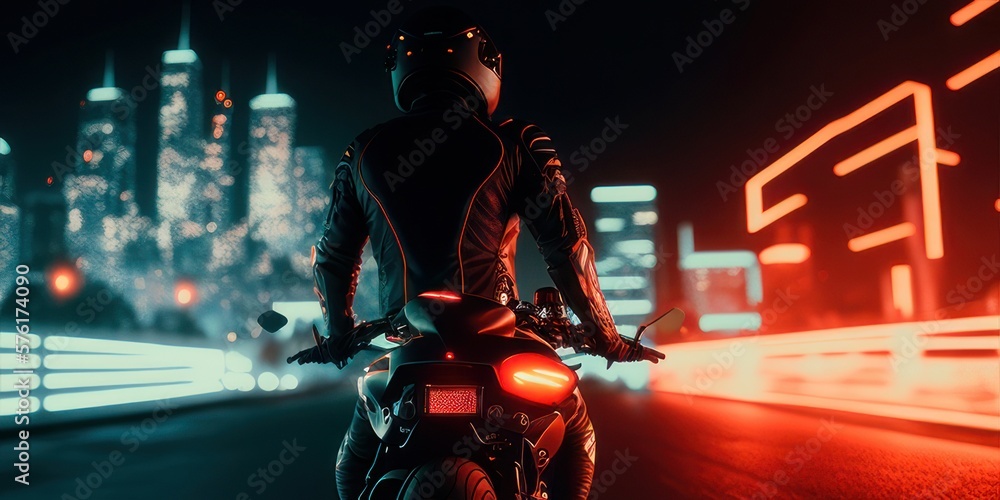 biker equipped with clothes traveling with his motorcycle Generative AI Art Illustration