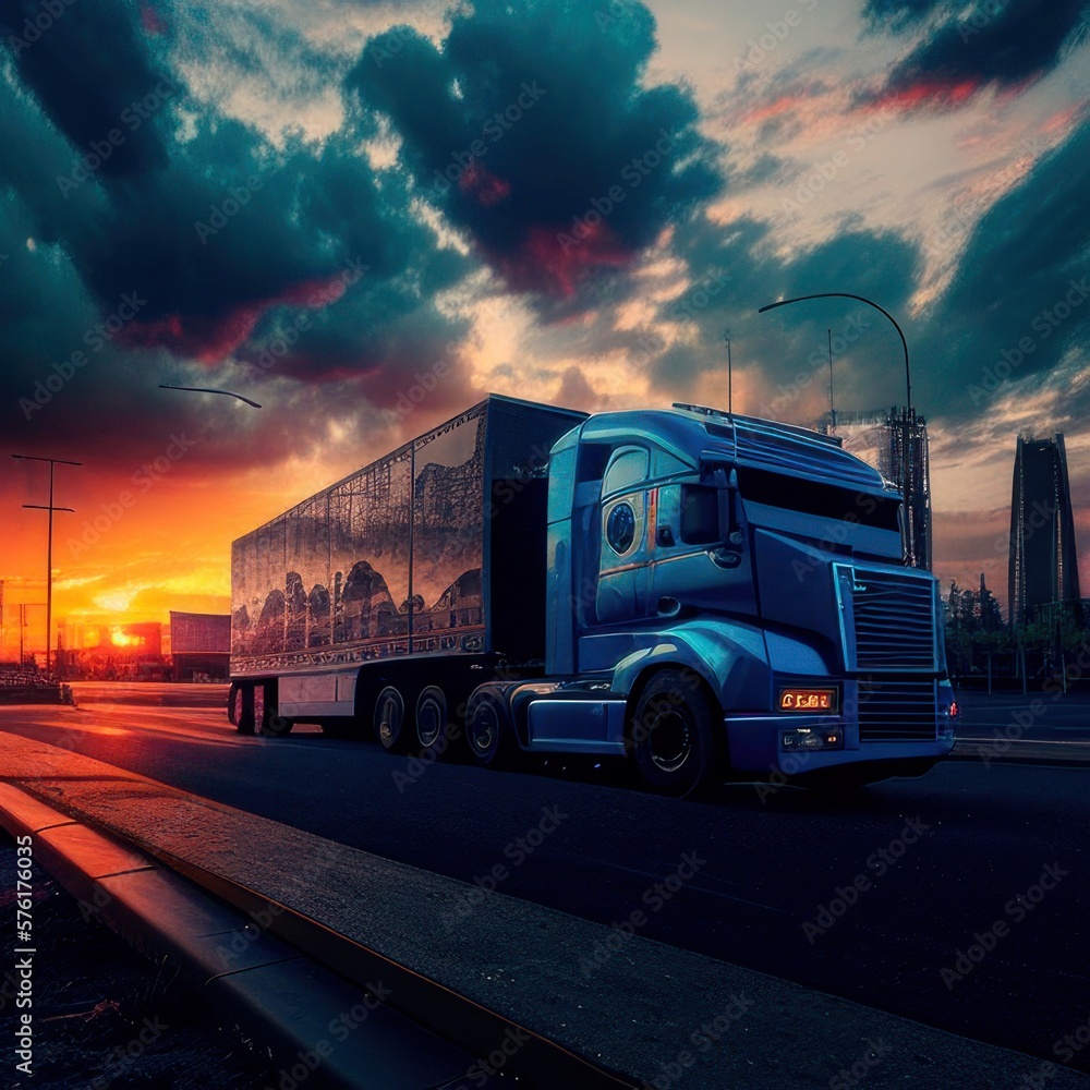 truck in landscape with natural sunlight Generative AI Art Illustration