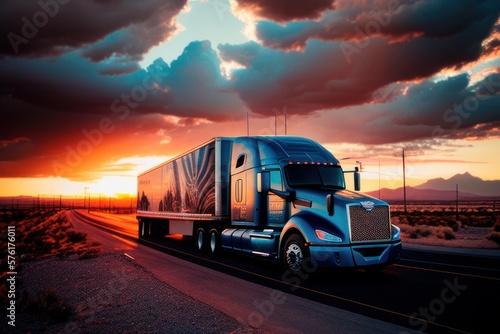 truck in landscape with natural sunlight Generative AI Art Illustration © Fernando