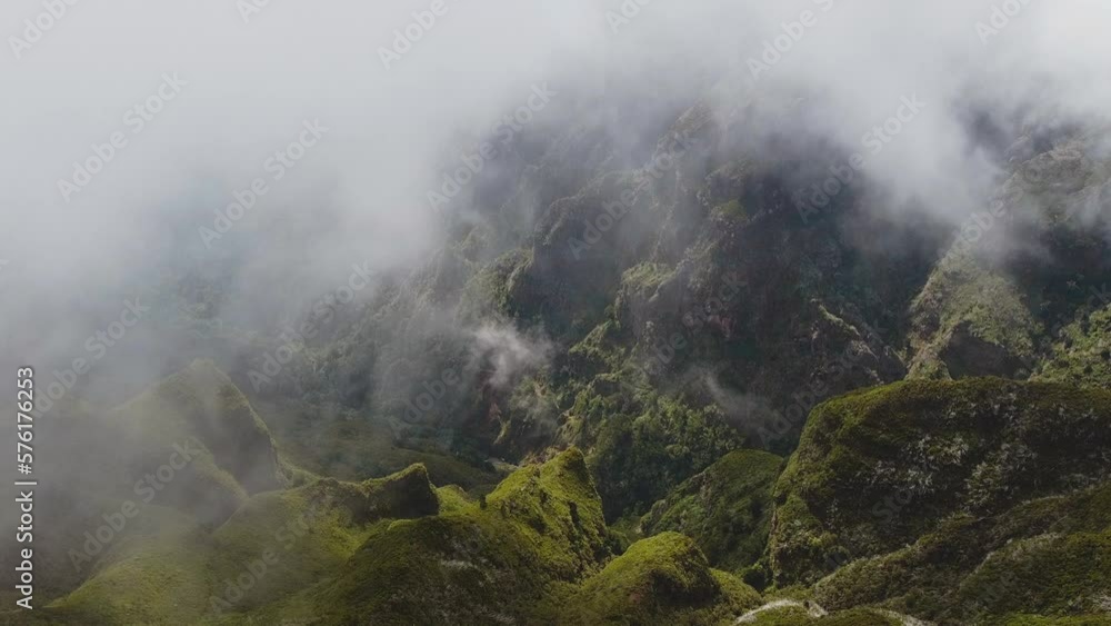 Drone view at Montains cloudy day in Madeira, Pico Ruivo Drone view at Montains cloudy day in Madeira, Pico Ruivo