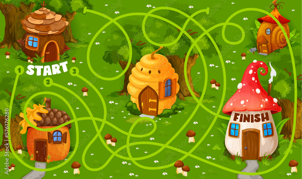 Labyrinth maze with fairytale cartoon houses Labyrinth maze with fairytale cartoon houses