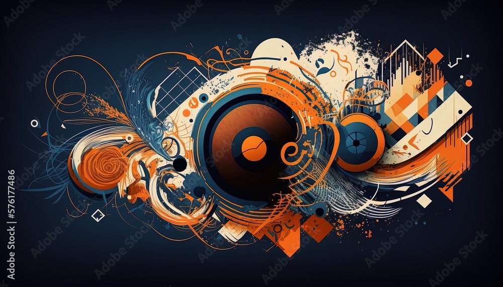 Generative AI Background banner Music and sound with some technology ...