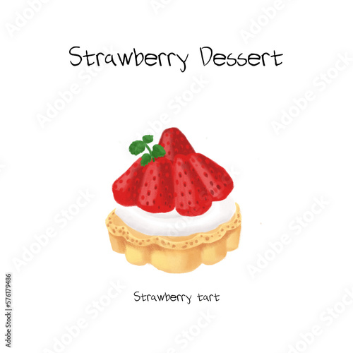 strawberry tart with cream illustration