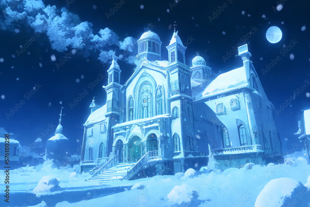 アニメ映画風の雪国系背景のイラスト(AI generated image) アニメ映画風の雪国系背景のイラスト(AI generated image)