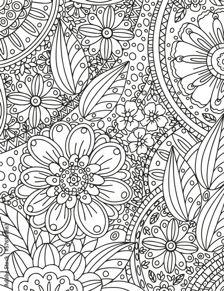 Flower carpet. Coloring book for adults and children.