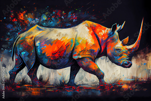 Rhino colorful palette-knife painting