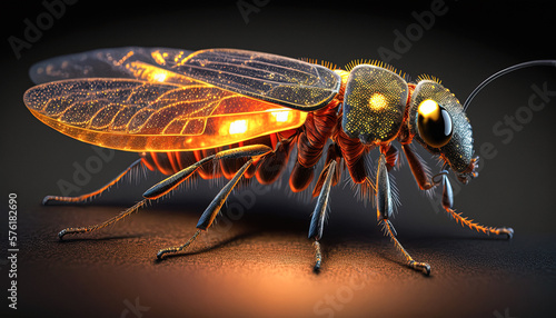 Close up of a firefly. Isolated background. Created with Generative AI © AI Studio - R