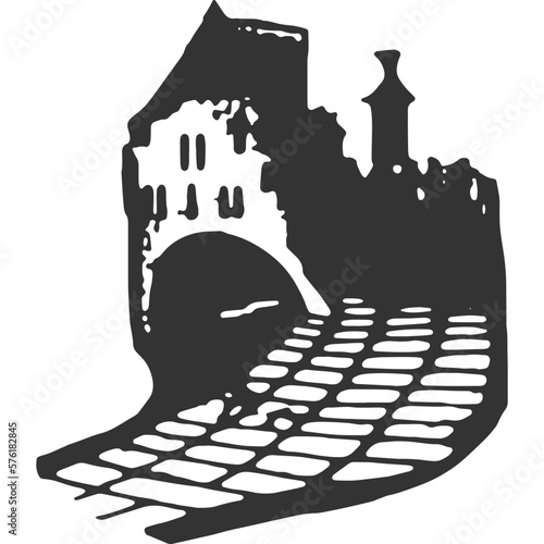 Narrow Way Vintage Illustration Vector