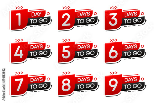 Countdown days to go event. Banner sale. Time countdown. There are nine, eight, seven, six, five, four, three, two, and one days to go. Vector illustration.