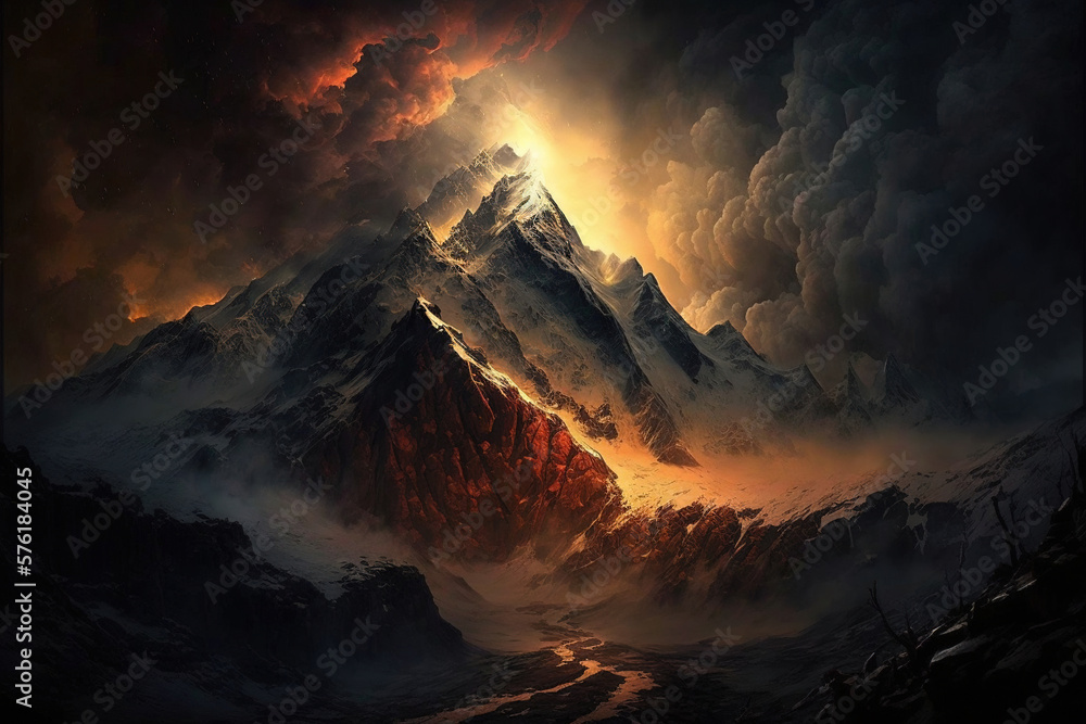 Fototapeta premium mountains covered in clouds cinematic view. Generative Ai