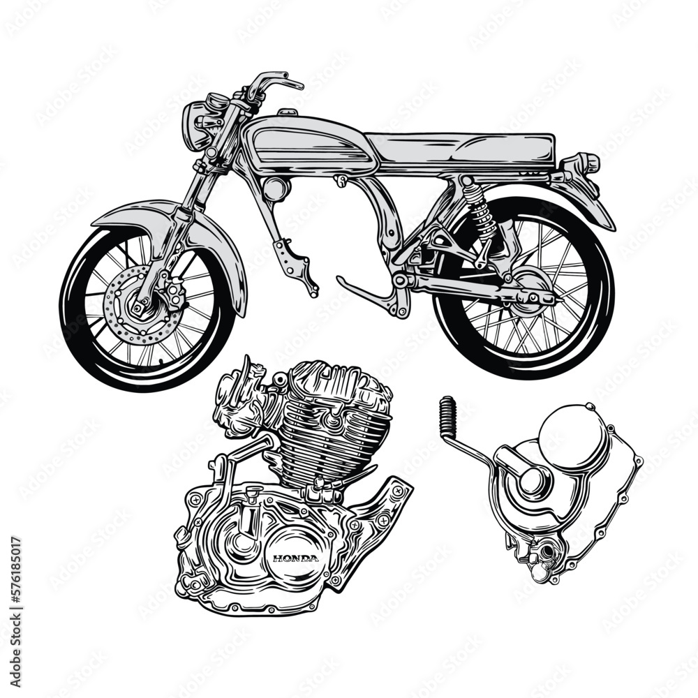 illustration of a CB motorbike frame and its parts