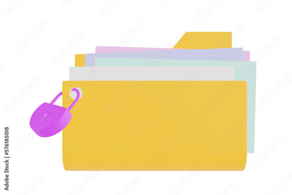 Yellow folder and documents icon Concept key lock for protection of personal data. Theft. Hacker. 3D illustration - clipping path Yellow folder and documents icon Concept key lock for protection of personal data. Theft. Hacker. 3D illustration - clipping path