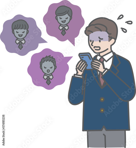 SNSで自分に対する悪口を言われ青ざめる男の子