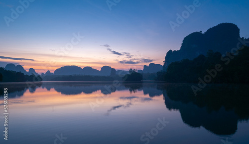 mountains and river at sunrise, Krabi, Thailand