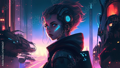 Immerse in a futuristic world at night with captivating illustrations