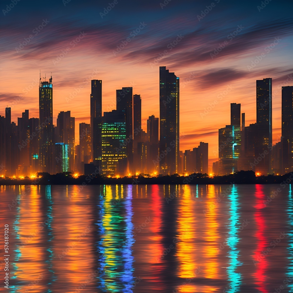 Fototapeta premium The city with a lights background is a vibrant and bustling metropolis that radiates with energy and excitement. 