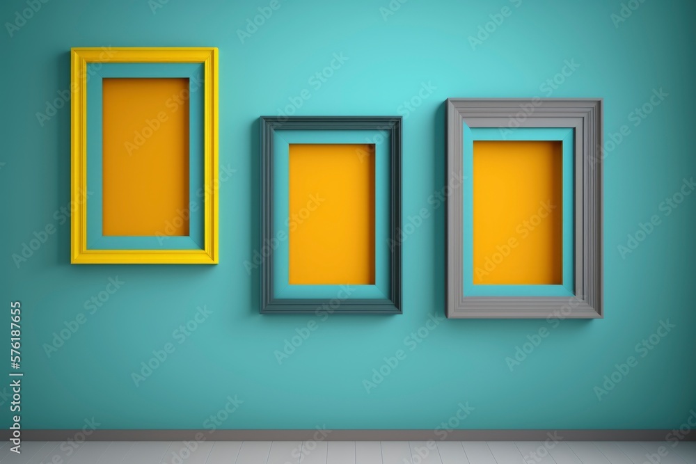 big picture frames art in a colorful room, empty copy space, product display, bright frame mock up, white blank canvas, generative ai big picture frames art in a colorful room, empty copy space, product display, bright frame mock up, white blank canvas, generative ai
