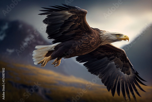 eagle, a large bird of prey, flies against the sky, generative ai