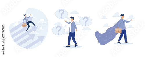 Company success moving forward,Indecisive manager cannot make decision, Confidence businessman success or leadership concept, set flat vector modern illustration