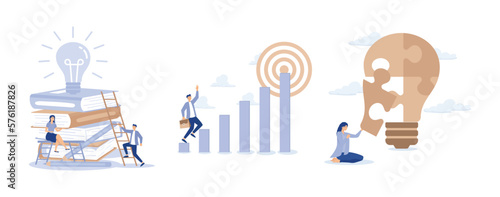 Creativity, knowledge to achieve success, challenge and motivation to succeed, Problem solver, set flat vector modern illustration