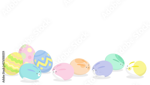 Easter background with copy space. Vector illustration of eggs with cute rabbit face and bunny ears. © nekonome