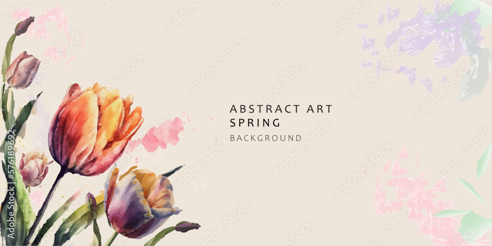 Abstract watercolor vector background. Graceful tulips. Wallpaper and botanical line art. Luxury cover design with text, floral theme and brush style.
  floral art for websites decoration and prints.
