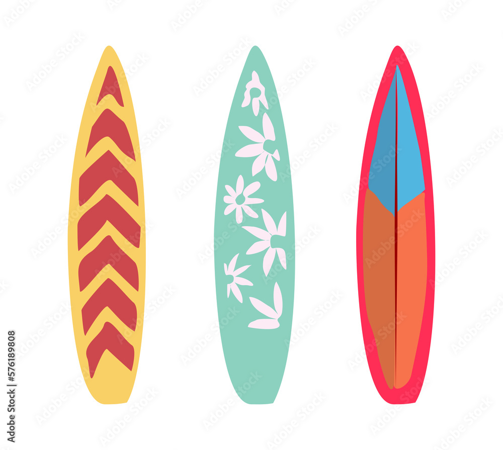 Set of Surfboards with tropic design. Flat illustrations isolated on ...