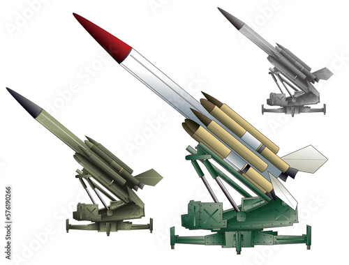 Foto Surface-to-air missile launcher for intercepting aircraft (3 different colors)