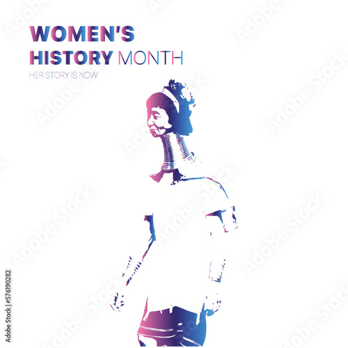 A poster for women's history month with a woman in a headdress.