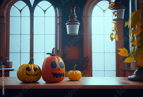 cute halloween pumpkins,  jack-o-lantern, generative ai photo