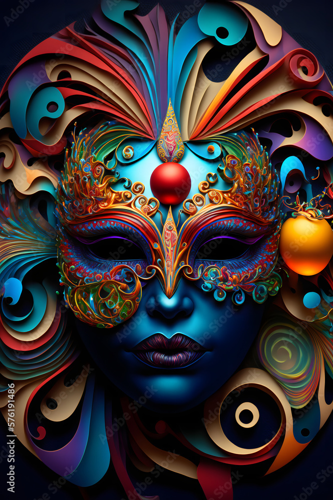 A colorful mask on a woman's face