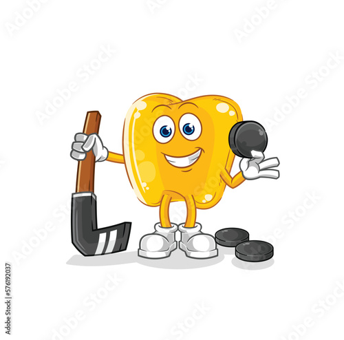 gold teeth playing hockey vector. cartoon character