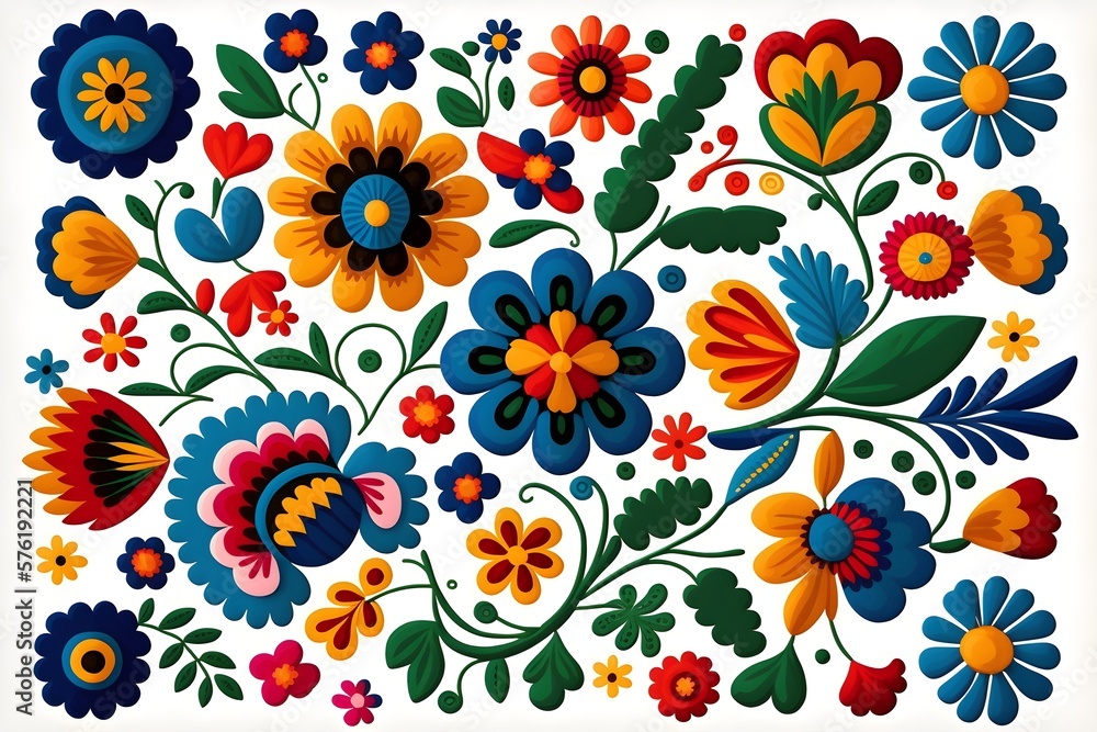 Vibrant Brazilian color flower pattern, Generative AI