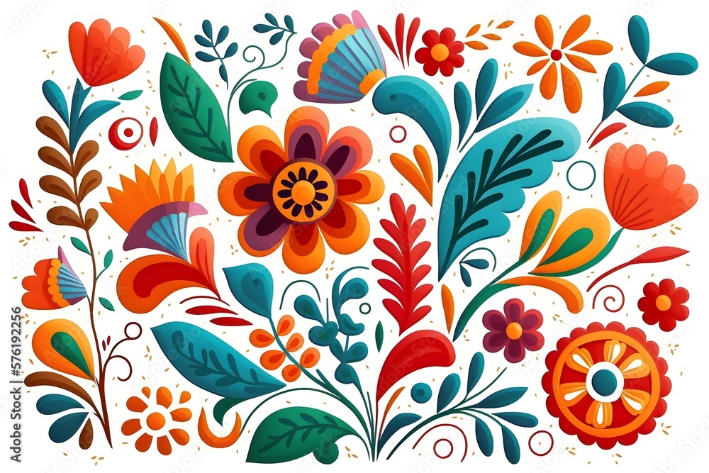 Vibrant Brazilian color flower pattern, Generative AI Vibrant Brazilian color flower pattern, Generative AI