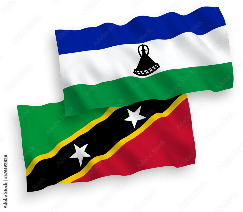 Flags of Federation of Saint Christopher and Nevis and Lesotho on a white background Flags of Federation of Saint Christopher and Nevis and Lesotho on a white background