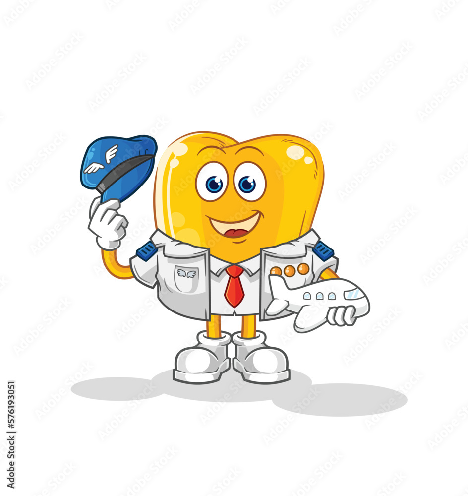 gold teeth pilot mascot. cartoon vector