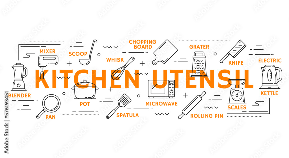 Cook utensils outline icons and infographics Cook utensils outline icons and infographics
