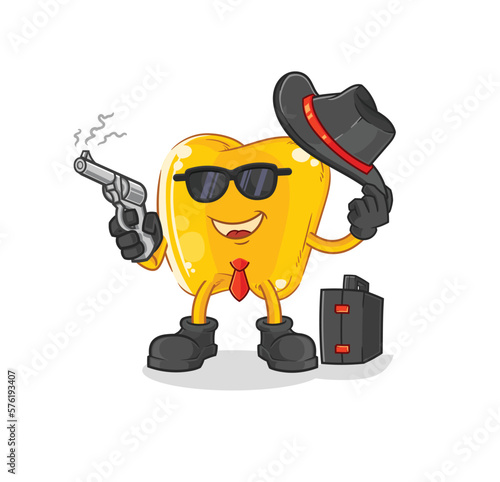 gold teeth mafia with gun character. cartoon mascot vector