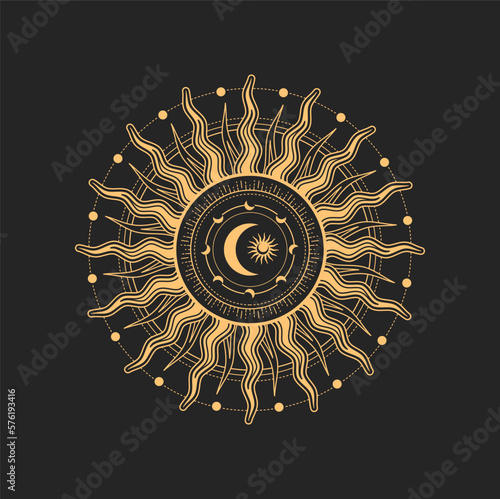Sun and moon esoteric occult sign, vector amulet