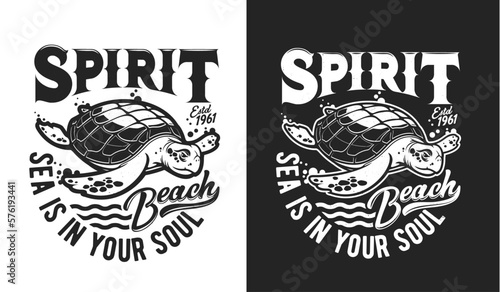 Sea turtle mascot, diving sport club t-shirt print