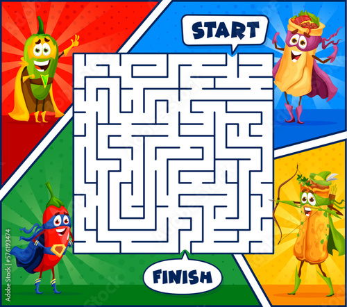 Superhero tex mex food in labyrinth maze game