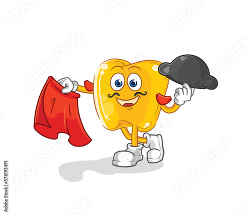 gold teeth matador with red cloth illustration. character vector