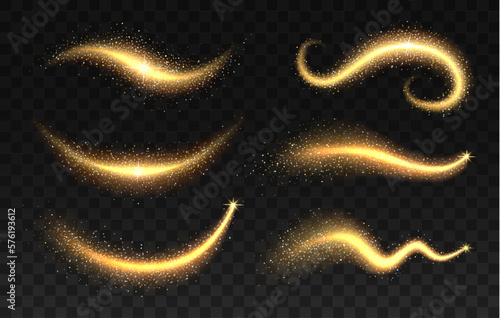Print op canvas Golden magic dust trail, gold glitter star light