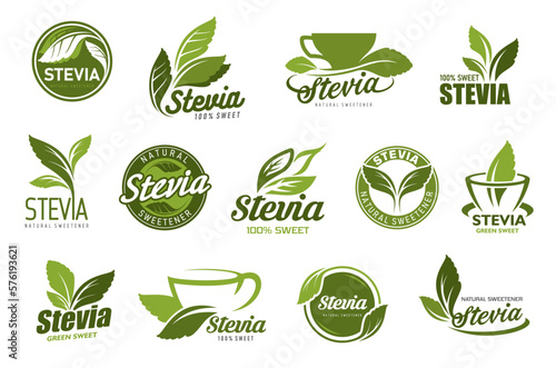Stevia leaf and sweetener herbal extract icons