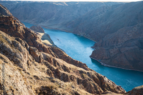 River view in rocky gorge terrain, middle asian scenery landscape from Kazakhstan.