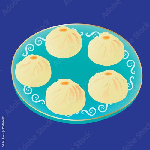 Illustration of Buuz Traditional Buryad Cuisine Food with Chopped Meat and Dough
