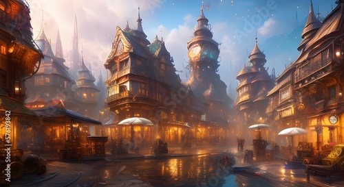 fantasy steampunk city scape