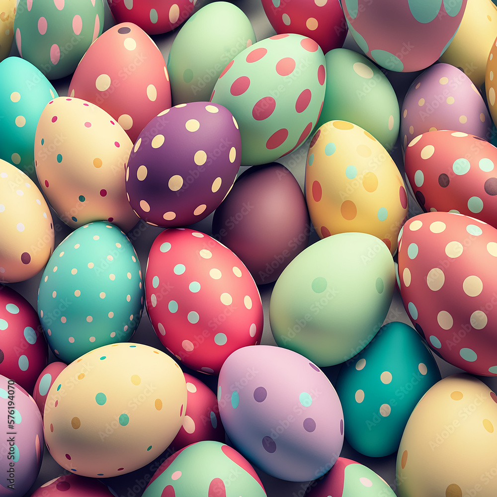 Happy Easter - Top view of multicolor easter egg, Generative ai