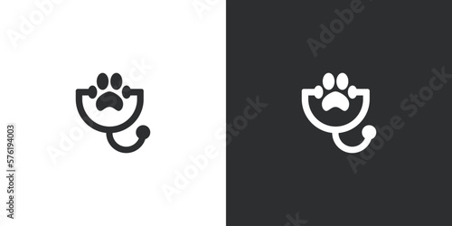 pet dog and cat love stethoscope logo. pet care concept element. linear style symbol vector illustration.