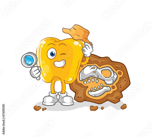 gold teeth archaeologists with fossils mascot. cartoon vector